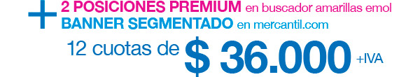 2 posiciones premium en buscador amarillas emol + banner segmentado en mercantil.com por 12 cuotas de $36.000+IVA
